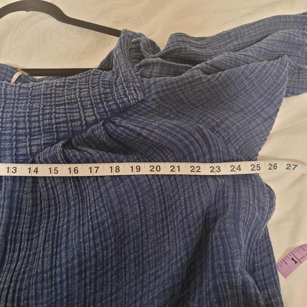 Free People Dress Size S Blue Cotton Gauze Tiered Puff Sleeve Lagen  Boho - Picture 8 of 11